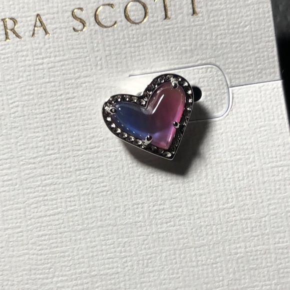 Kendra Scott Ari Rhodium Plated Watercolor Illusion Heart Stud Earrings NWT - Picture 7 of 14
